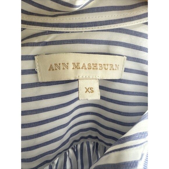 Ann Mashburn Mandarin Paulina Size XS Button Up Blue Striped Shirt Poplin - Picture 4 of 11